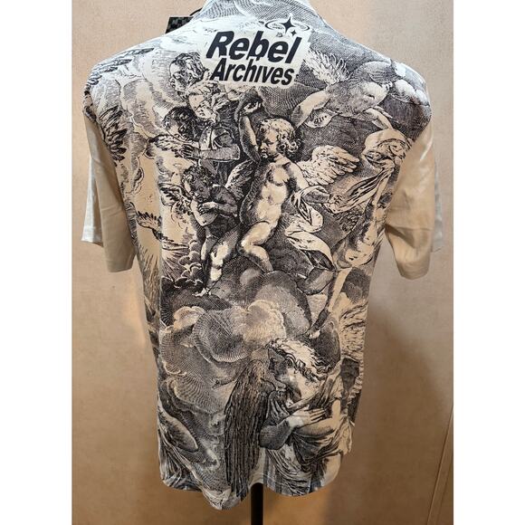 Rebel Vengeance Angel Graphic Shirt NWT Cream Black Print Size Medium - Picture 4 of 5